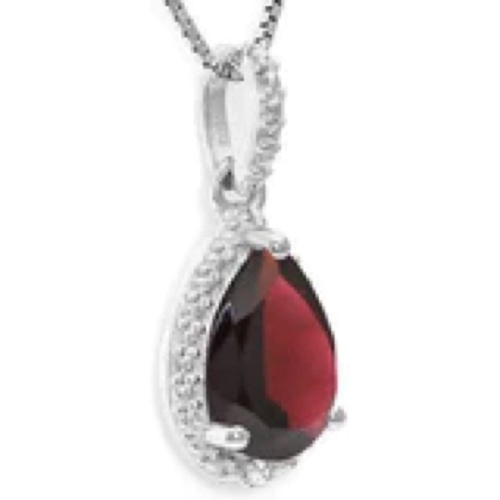 1.78 CT GARNET & DIAMOND 925 STERLING SILVER PENDANT
